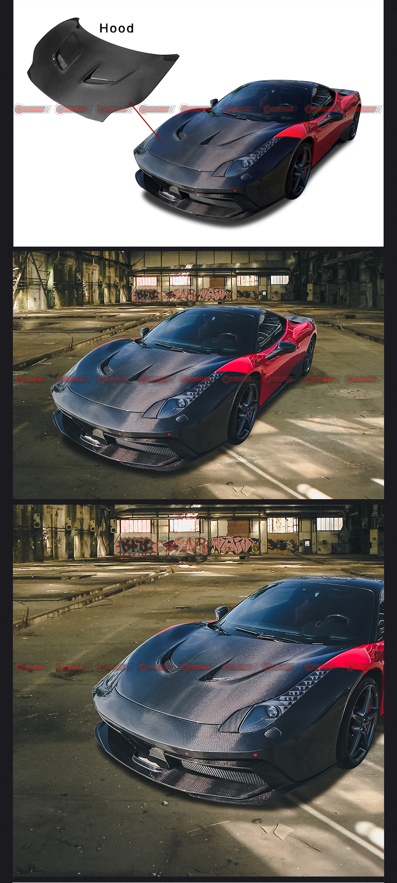 cap&oacute; del motor de velas negras ferrari 458