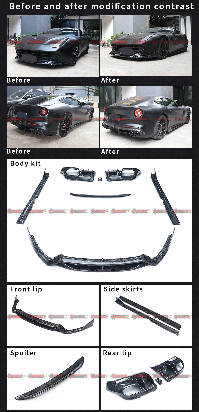 Kits de carrocer&iacute;a de fibra de carbono estilo DMC para Ferrari F12