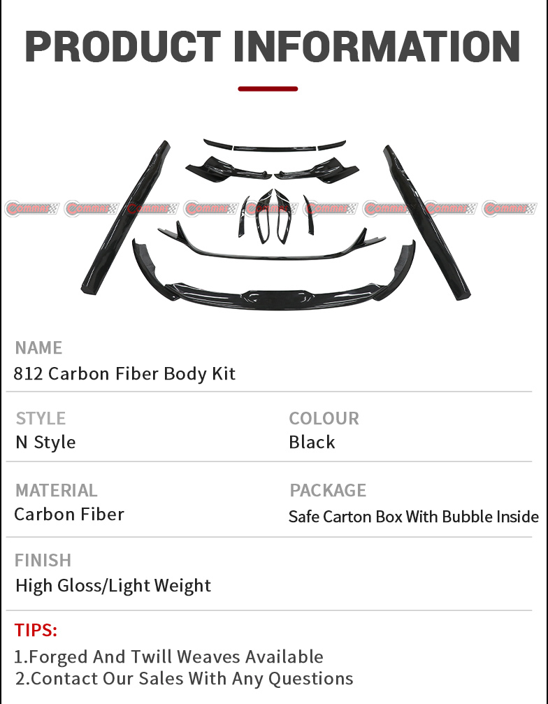 Kits de carrocer&iacute;a de fibra de carbono seca estilo Novitec para Ferrari 812
